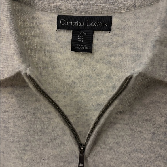 Christian Lacroix Light Gray Zip-Up Sweater. Cashmere & Wool blend crewneck - Picture 6 of 7
